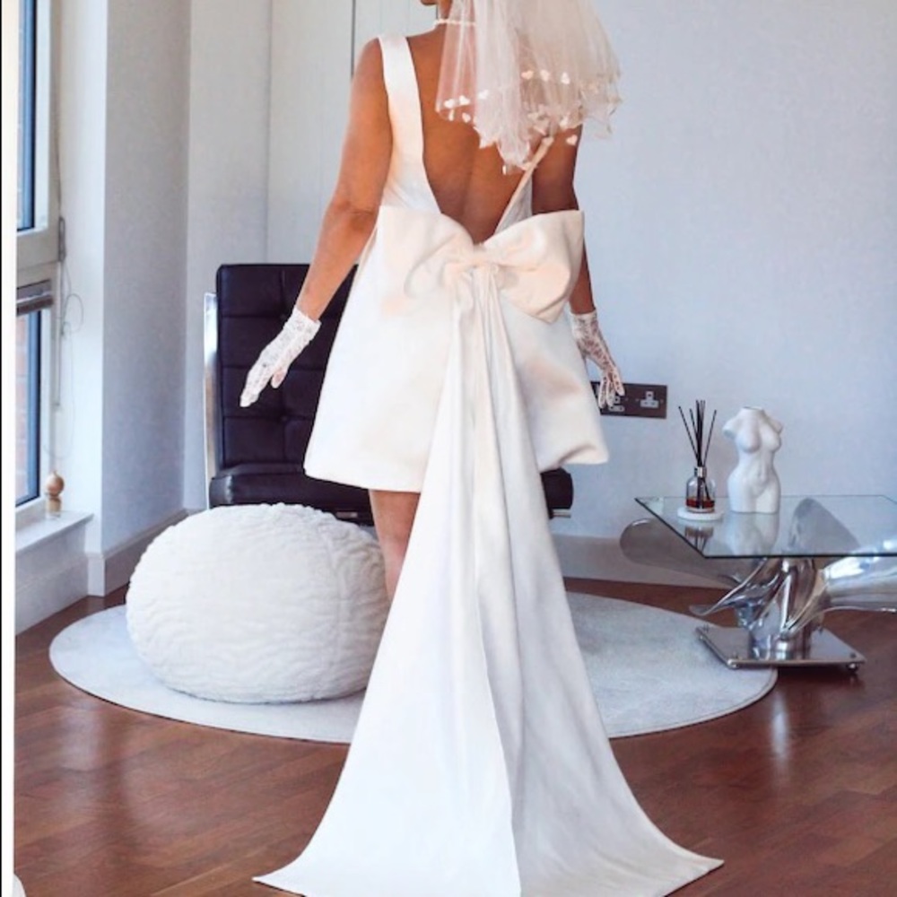 White Satin Bridal Bow—Detachable Oversized